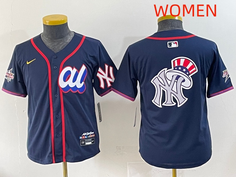 Women 2025 New York Yankees Blank Drak Blue All star Blank Blue Nike MLB Jersey style 13